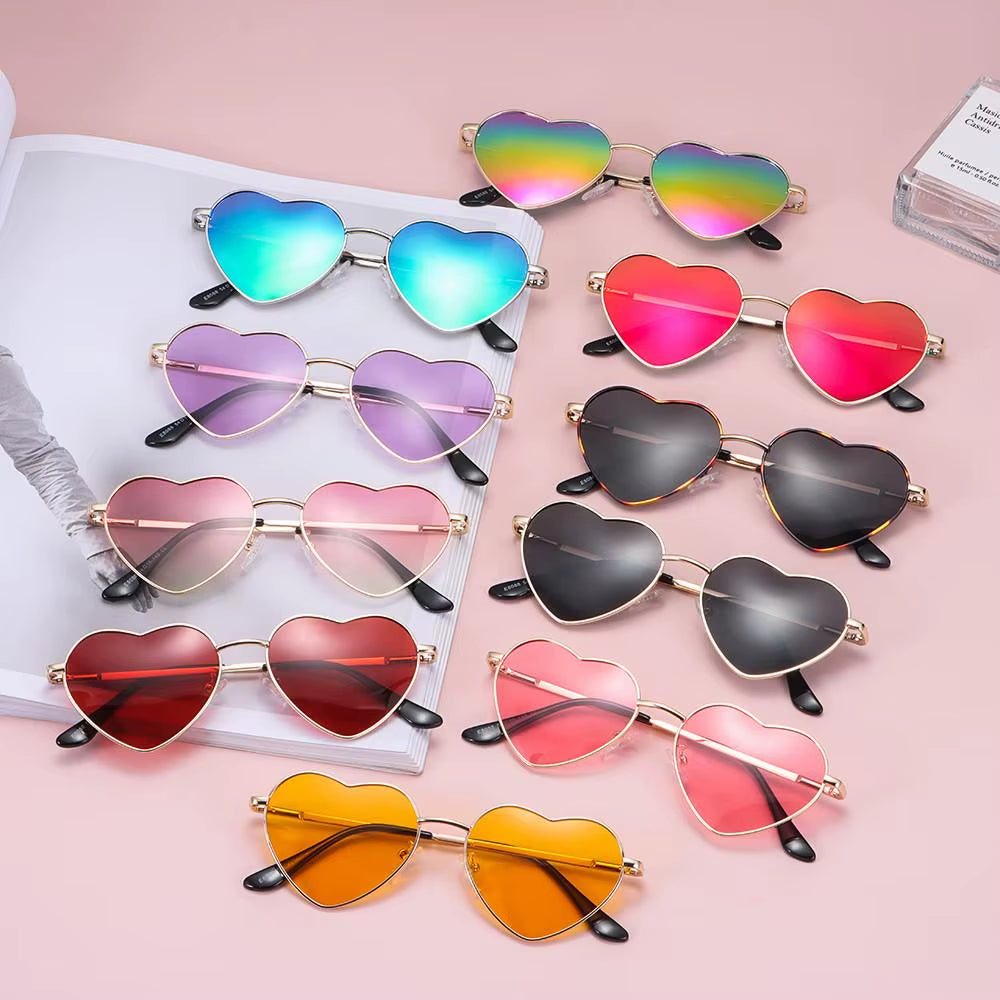 Fashion Heart-Shaped Sunglasses for Women Retro Metal Frame Colorful Sun Glasses Lovely Shades Vintage 90S Glasses