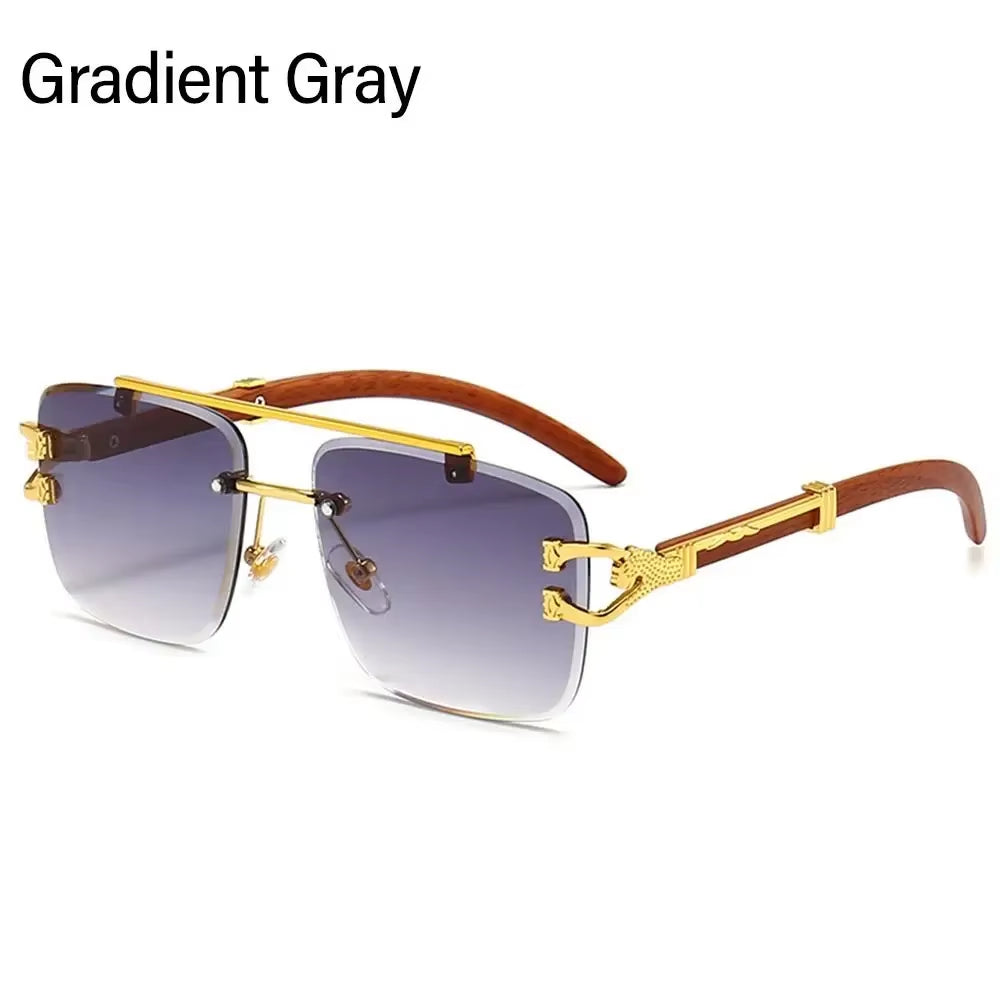 Fashion Rimless Designer Square Double Bridge Sun Glasses Vintage Women Men Sunglasses Gradient UV400 Eyeglasses Shades 2025