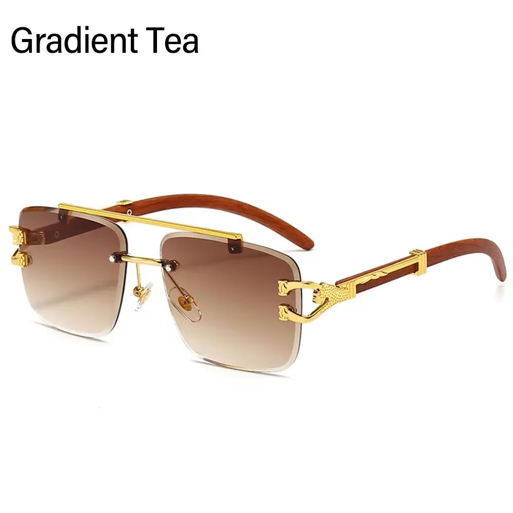 Fashion Rimless Designer Square Double Bridge Sun Glasses Vintage Women Men Sunglasses Gradient UV400 Eyeglasses Shades 2025