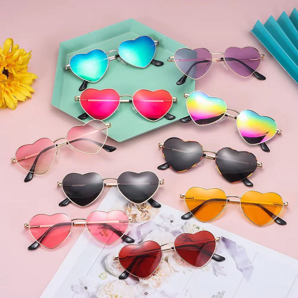 Fashion Heart-Shaped Sunglasses for Women Retro Metal Frame Colorful Sun Glasses Lovely Shades Vintage 90S Glasses