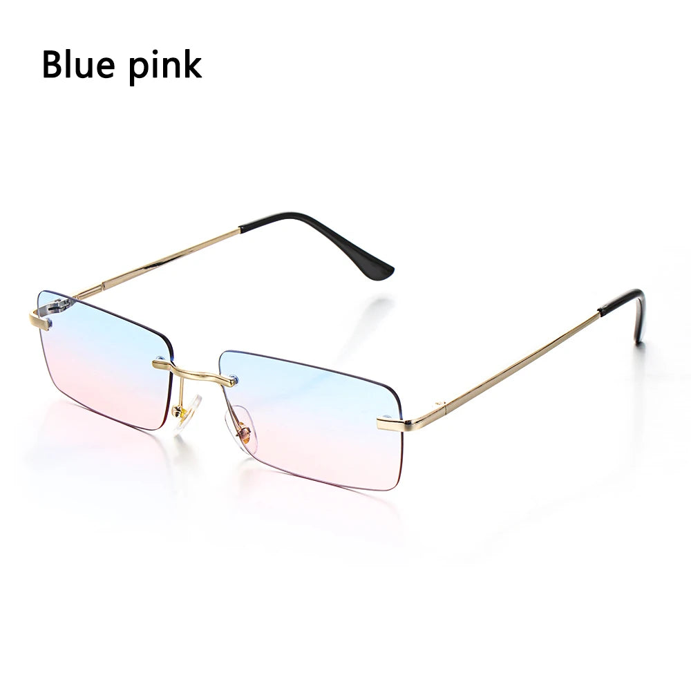 Retro UV400 Fashion Rectangle Rimless Women Sunglasses Unisex Retro Luxury Design Gradient Small Eyewear