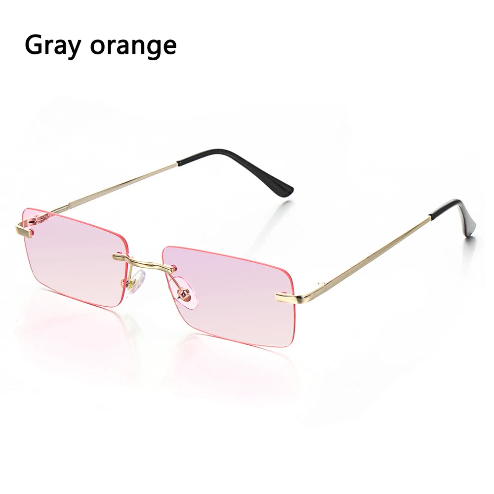 Retro UV400 Fashion Rectangle Rimless Women Sunglasses Unisex Retro Luxury Design Gradient Small Eyewear