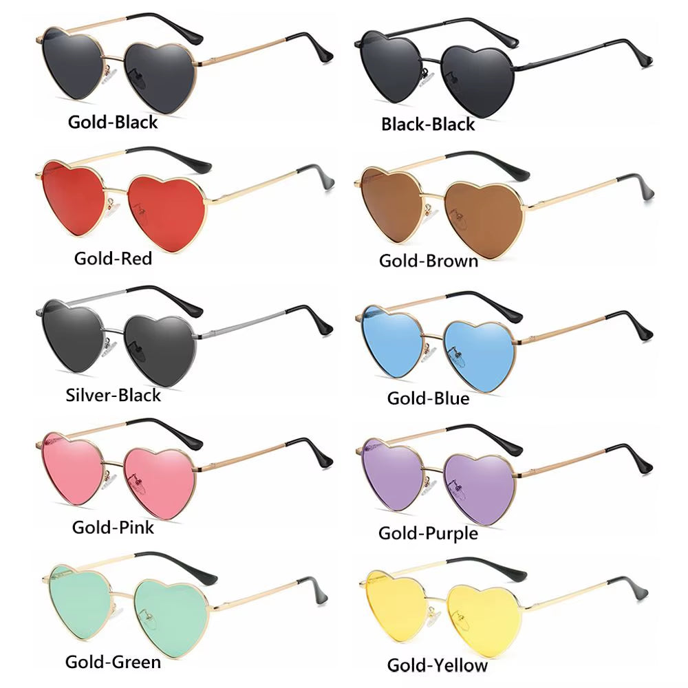 Fashion Heart-Shaped Sunglasses for Women Retro Metal Frame Colorful Sun Glasses Lovely Shades Vintage 90S Glasses