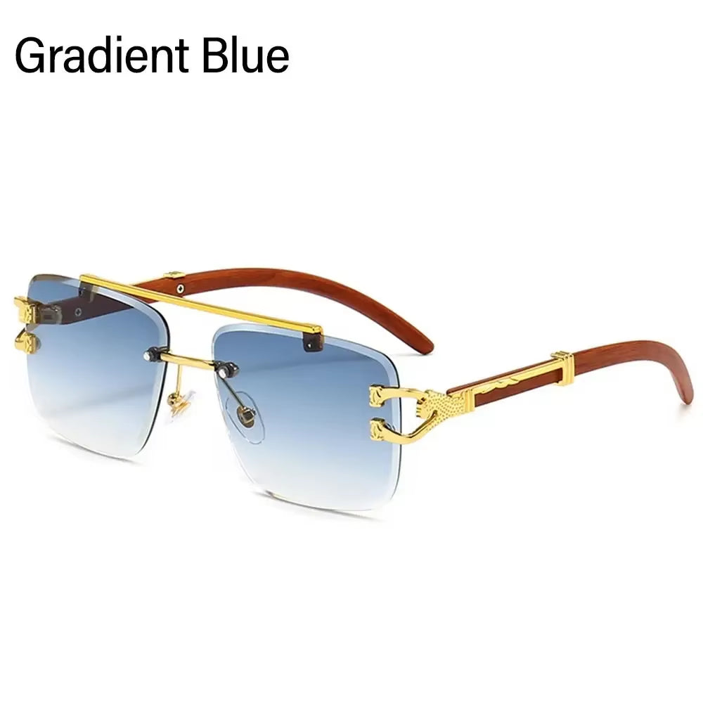 Fashion Rimless Designer Square Double Bridge Sun Glasses Vintage Women Men Sunglasses Gradient UV400 Eyeglasses Shades 2025