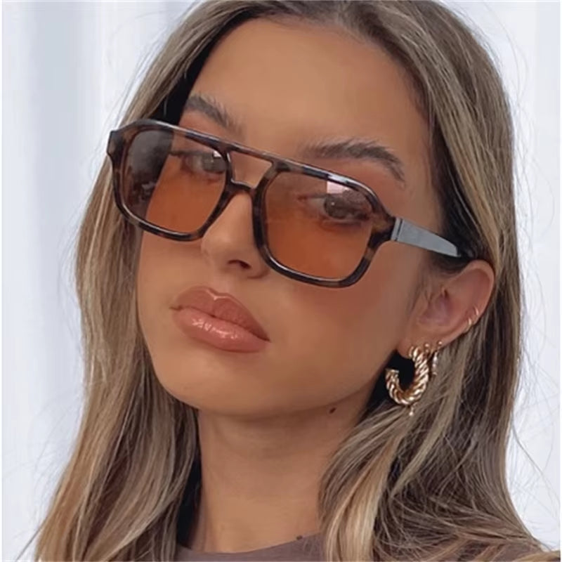 2024 Vintage Oversized Sunglasses Fashion Men Women Square Shades Eyewear Trendy Ins Popular Brand Design UV400 Sun Glasses