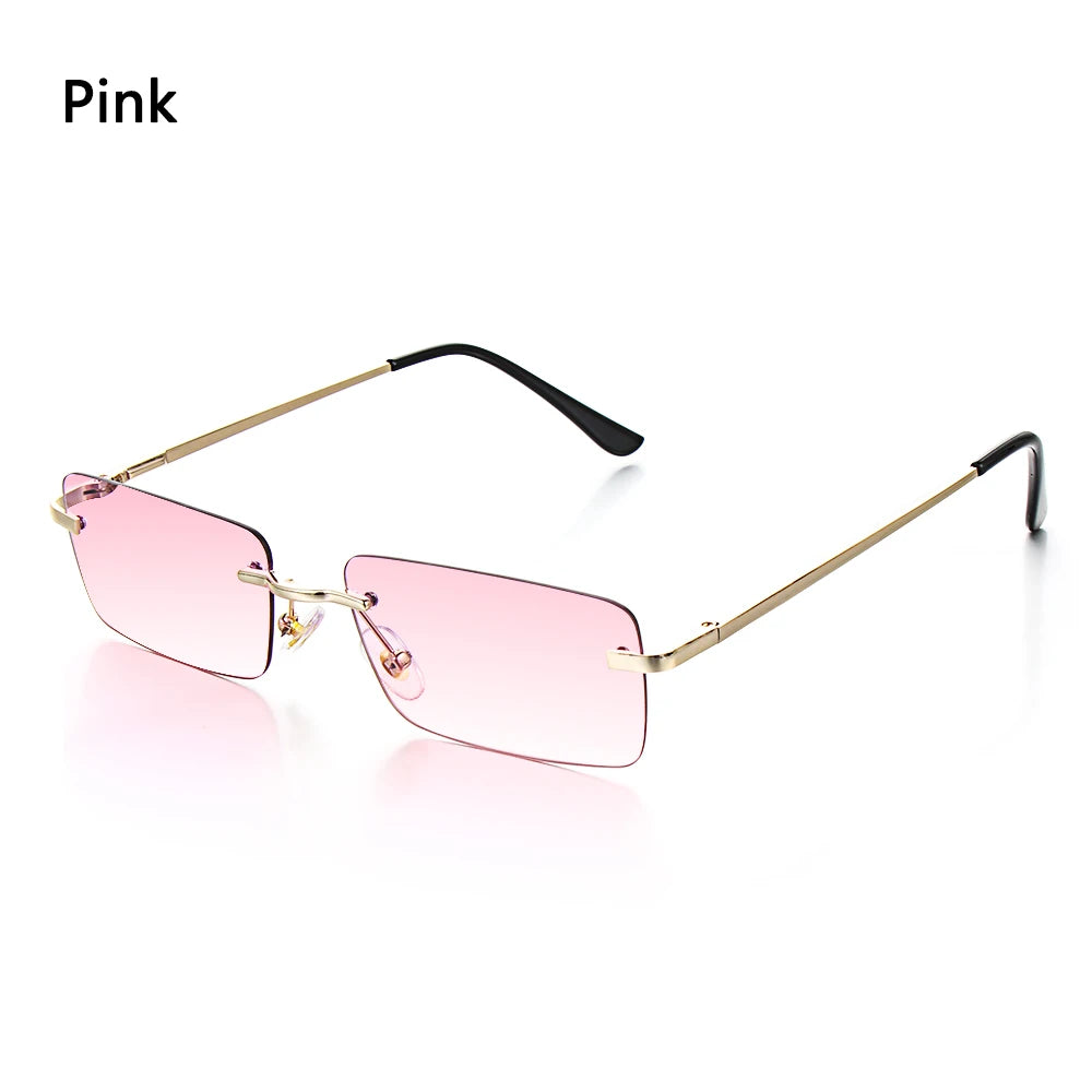 Retro UV400 Fashion Rectangle Rimless Women Sunglasses Unisex Retro Luxury Design Gradient Small Eyewear