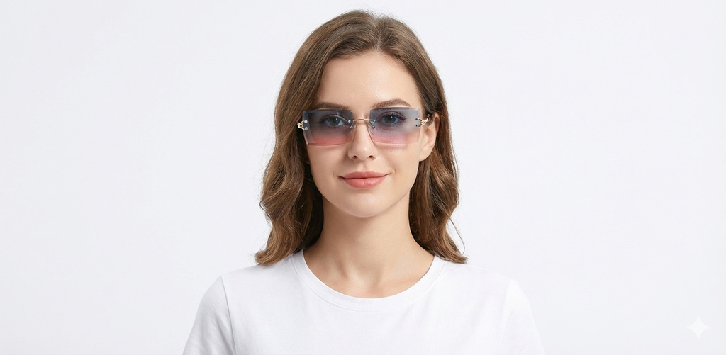 Retro UV400 Fashion Rectangle Rimless Women Sunglasses