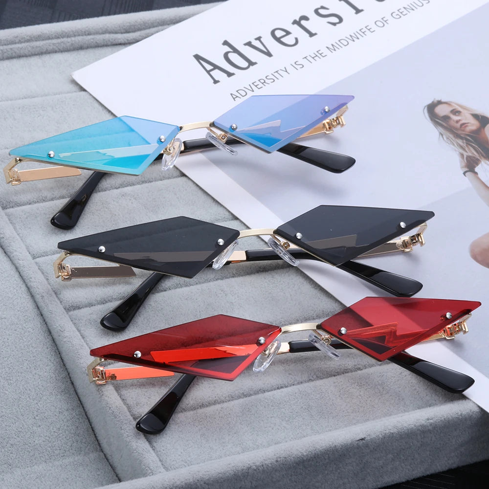 Diamond Shape Rimless True Film Sun Glasses Gafas UV400 Trending Narrow Eyewear Streetwear Okulary Sunglasses Women Oculos