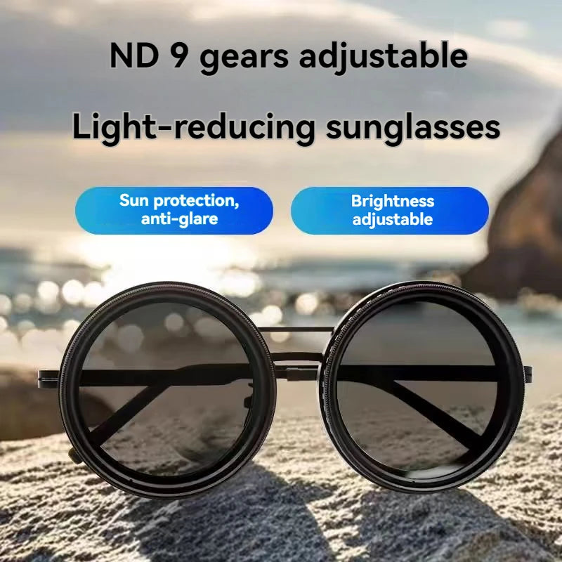 9Gears ND Adjustable Sunglasses UV400 Fishing Shades round Polarized Adjustable Tint Dimming Sunglasses with Built-In ND Filter