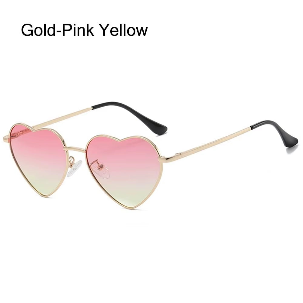 Fashion Heart-Shaped Sunglasses for Women Retro Metal Frame Colorful Sun Glasses Lovely Shades Vintage 90S Glasses