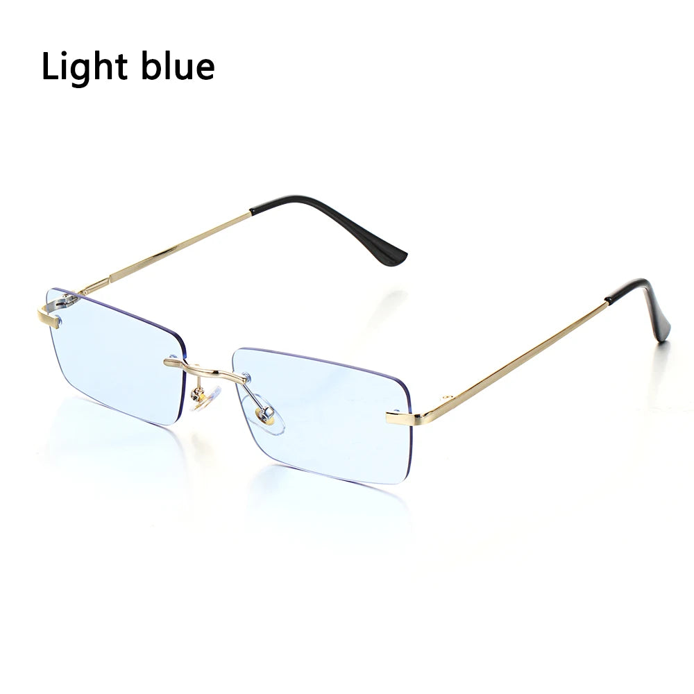 Retro UV400 Fashion Rectangle Rimless Women Sunglasses Unisex Retro Luxury Design Gradient Small Eyewear